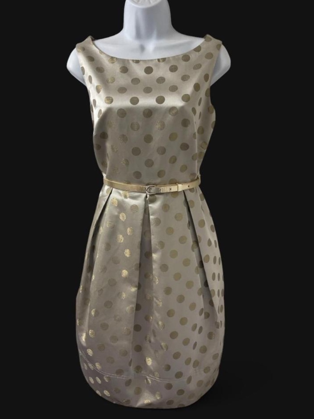 Eliza J Metallic Gold Polka Dot Sleeveless Cocktail Dress